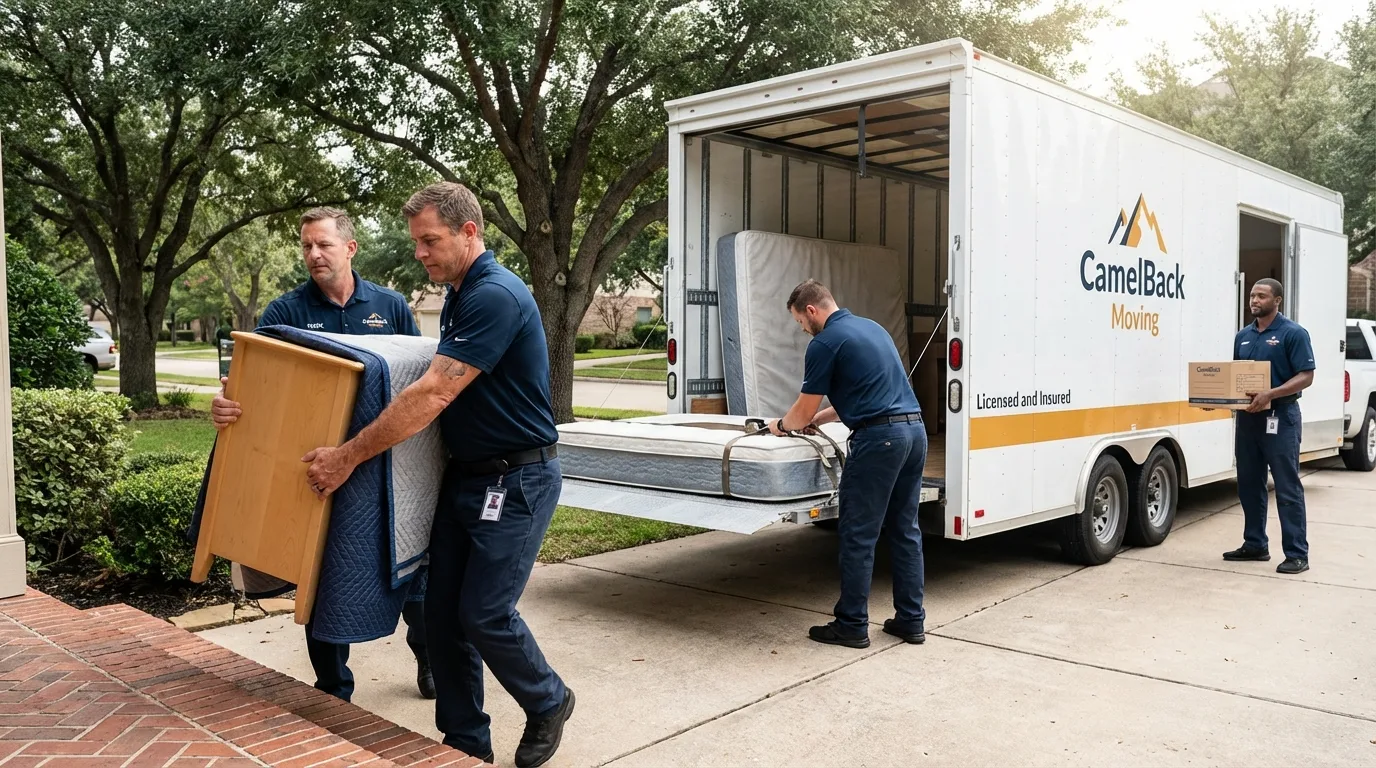 Crew loading residential truck for cross-state move from Schenectady, NY