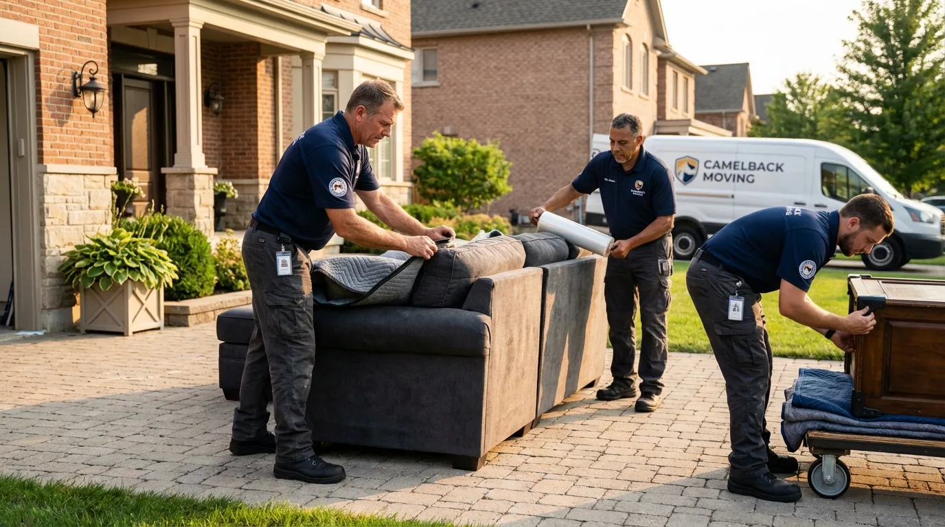 Large estate moving crew wrapping furniture in Schenectady, NY