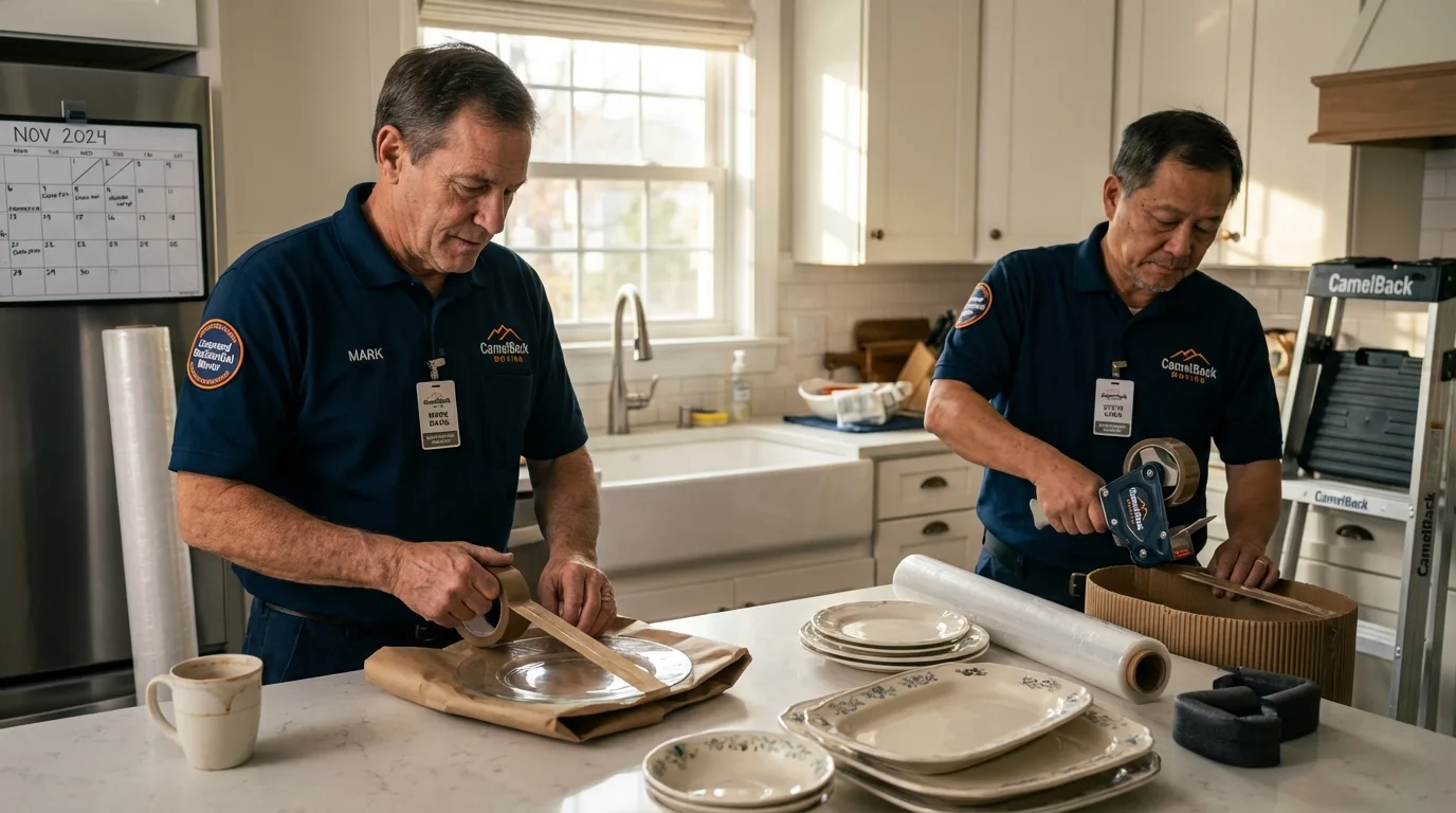 Professional crew packing kitchen dishware in Schenectady, NY